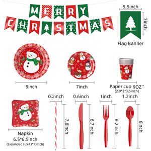 Ensemble de vaisselle de Noël personnalisé bonhomme de neige, assiettes, gobelets, <span class=keywords><strong>serviettes</strong></span> et bannière en <span class=keywords><strong>papier</strong></span> pour événements festifs – Vente chaude - Product Image 3