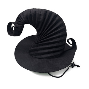 Sombrero de bruja plisado negro de talla única con cordón, accesorio para disfraz de Halloween - Product Image 5