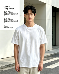 Herren Pima-Baumwoll-T-Shirt mit Rundhalsausschnitt, Gerippter Kragen, Schlichte Bündchen & Saum, Lässiges Einfarbiges Weißes T-Shirt S bis XXXL für Individuelles Logo - Product Image 6