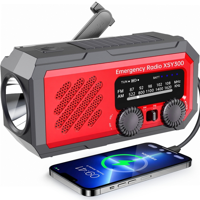 XSY-330 5000mAh Solar Hand Crank Emergency Radio with Power Bank, AM/FM, LED Flashlight and SOS Alarm for Camping and Disasters