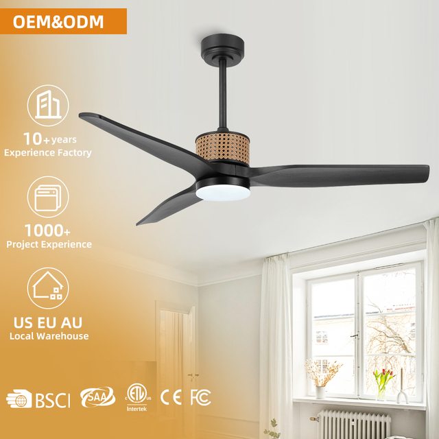 52 Inch Dc Ceiling Fan with Light and Wooden Ceiling Fan Modern Smart Black Ceiling Fan with Light and Remote Control