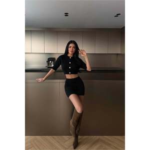 Alondra Black Floral Print <b>Knit</b> <b>Set</b> Casual and Formal Floral Print Pattern for Summer and Autumn Seasons - Product Image 2