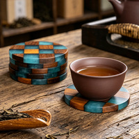 Sous-verre écologique en résine et bois d'acacia, style japonais, pour tasses à thé, tapis isolant lisse résistant à la chaleur pour la maison et le bureau