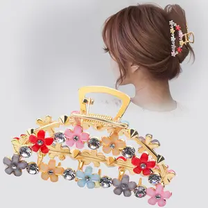 EW-Pinzas de metal con forma de pez para el cabello, pinzas de garra larga con forma de perla dorada