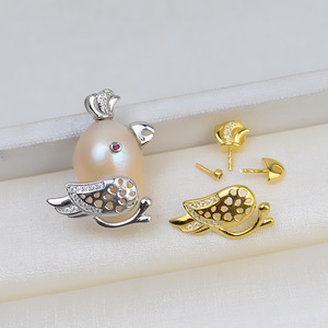 Colgante de Plata 925 Hecho a Mano con Perla Barroca y Base Vacía Exótica en Forma de Pájaro Pequeño para Mujer, Accesorio DIY - Product Image 1