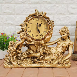 Horloge de table/étagère silencieuse à pendule oscillant, style européen, en bronze et résine, motif « Jeune Fille aux Fleurs », mouvement à quartz - Product Image 3