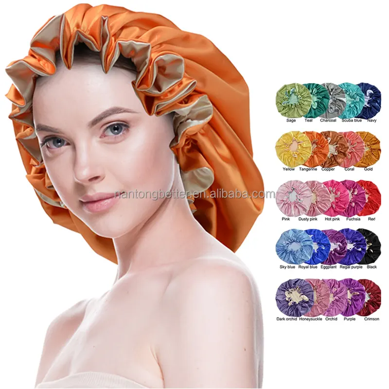 RTS-Bonnet de couchage double couche en satin de soie pour femmes, avec bande élastique, pour cheveux bouclés naturels, 25 couleurs
