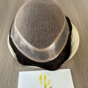 Goede kwaliteit 1B mannen toupet zijden top PU kant natuurlijke haarlijn kleine knoop Indiaas mensenhaar toupet voor mannen - Product Image 2