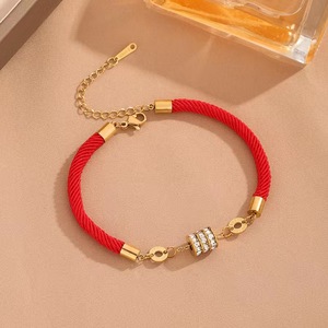 ステンレス鋼ジュエリー卸売、赤いロープジルコン小さなウエストブレスレット、女性のブレスレット、フルドリル中国風ブレスレット - Product Image 1