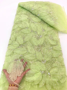 NI.AI tela de encaje de tul bordado nupcial de encaje de red con cuentas de gasa <span class=keywords><strong>rosa</strong></span> para mujer Material de fiesta de boda - Product Image 6
