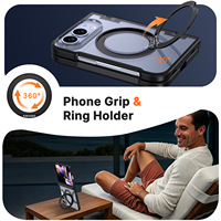 Étui pliable Duo pour iPhone avec charnière à ressort à rebond automatique, coque intermédiaire, étui à lunettes pliable Duo, antichoc, dos transparent givré, anneau magnétique