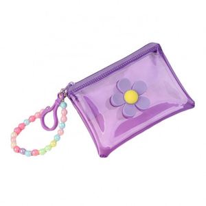 Solid Color PVC Zipper Closure Card Case Waterproof Transparent Earphone Bag with Coin <b>Purse</b> and <b>Cute</b> Pendant Bracelet Keyrings - Product Image 1