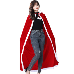 เสื้อคลุมกำมะหยี่สีแดงสำหรับผู้หญิง แต่งขอบขนเฟอร์ มีฮู้ด สำหรับการแสดงบนเวที ชุดคอสเพลย์ซานตาคลอสแบบใหม่ - Product Image 2