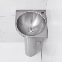 Évier mural triangulaire moderne en acier inoxydable 304 avec poignée de robinet joystick facile à nettoyer pour salle de bain
