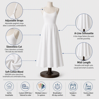 Robe Midi en Coton Mélangé pour Femme, Bretelles Fines, Sans Manches, Coupe Décontractée Trapèze, Personnalisable avec Logo OEM, Vente en Gros