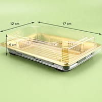 Boîte à sushi de luxe en plastique doré avec couvercle transparent, plateau rectangulaire jetable pour la restauration à emporter gastronomique