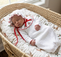 Ensemble Robe et Bonnet de Noël pour Nouveau-né, en Tricot Gaufré Blanc, avec Broderie Arbre de Noël sur le Col et Nœud Rouge, Robe de Bébé à Manches Longues
