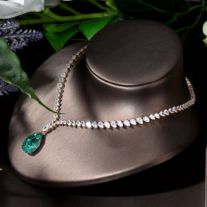 HIBRIDE lujo brillante gota de agua Zirconia cúbica collar pendiente conjunto para mujer alta calidad moda fiesta boda joyería N-1019 - Product Image 5