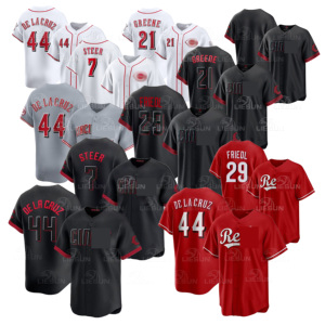 Maillot de football américain cousu en gros Cincinnati 44 # De <span class=keywords><strong>La</strong></span> <span class=keywords><strong>Cruz</strong></span> 29 #   Friedl 7 # Steer 21 # Maillot de joueur de baseball américain Greene Limited - Product Image 1