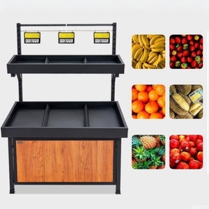 Tavolo Espositivo in Legno a Doppia Faccia con Piano Inclinabile per Verdure da Supermercato - Product Image 6