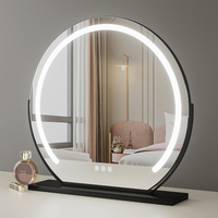 Miroir cosmétique LED rond en gros avec éclairage d'appoint à variation de luminosité tactile intelligente, miroir de maquillage encadré pour coiffeuse et table de chambre