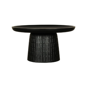 Mesa de centro redonda de madera de mango de granja rústica portátil con base tallada y almacenamiento, muebles decorativos negros para el hogar - Product Image 6