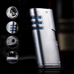 Encendedor de cigarros triple promocional recargable electrónico a prueba de viento de metal - Product Image 3