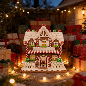 Décoration de Noël en forme de maison en pain d'épices illuminée par des LED, piliers en forme de canne à <span class=keywords><strong>sucre</strong></span> et bonhomme en pain d'épices, ornement de table de Noël - Product Image 1