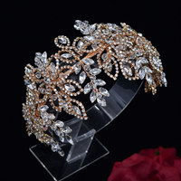 JHD134 Patchs en strass 3D en forme de feuille, couleur or rose, à coudre pour robes de bal