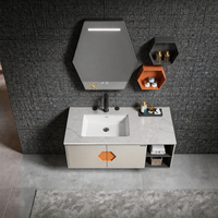 Armoire de salle de bain au design hexagonal finition mate avec miroir intégré et rangement dissimulé, miroir rétroéclairé par LED