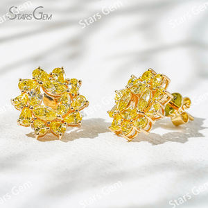 Pendientes de Oro Sólido de 18K con Diseño de Girasol, Diamante Amarillo de Laboratorio con Corte Marquesa de 1.6ct 2.3*4.3mm, Certificado IGI, de Starsgem - Product Image 1