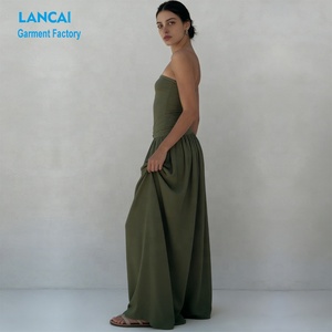 <span class=keywords><strong>Robe</strong></span> longue trapèze sans bretelles en coton et <span class=keywords><strong>lin</strong></span> de haute qualité, personnalisable avec marque privée, pour femmes – Fournisseur de vêtements - Product Image 2