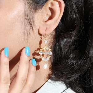 Venta caliente Exclusivo Arco Iris Piedra lunar y Perla Chapado en oro 925 Pendientes colgantes de piedras preciosas de plata esterlina para regalo - Product Image 3