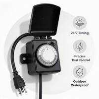 Timer Mekanik Luar Ruangan 24 Jam Dial 125V 15A Terhubung ke Tanah Colokan AS Penutup Tahan Air Pemasangan di Dinding