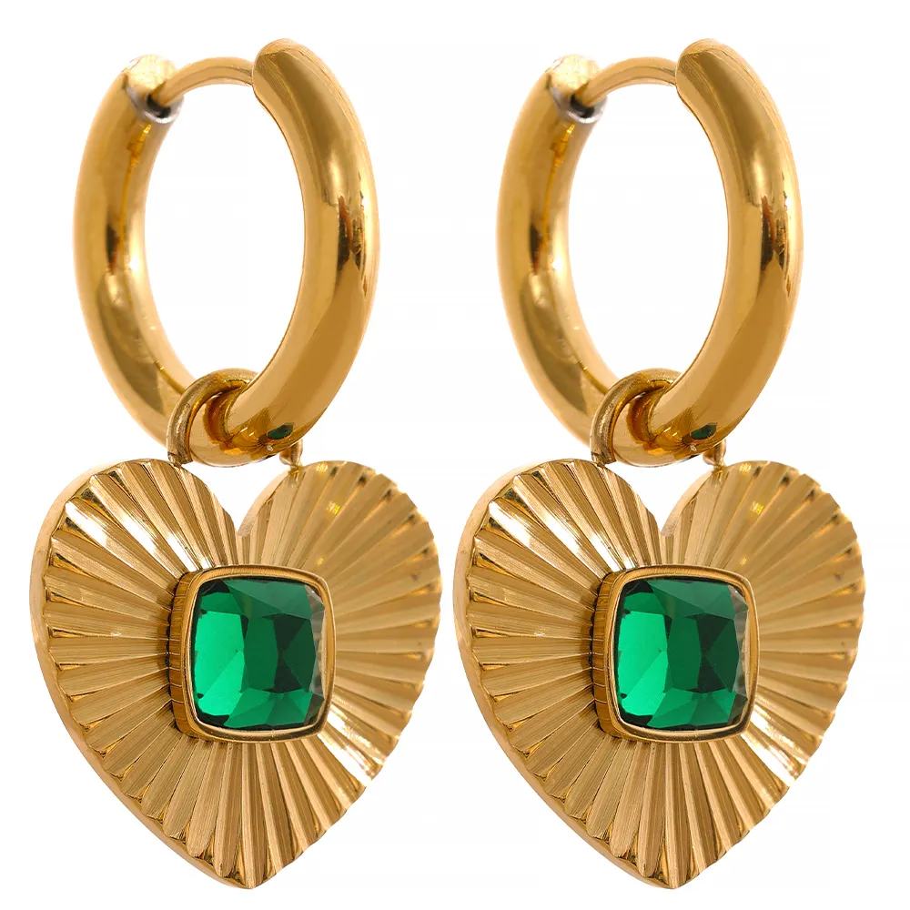 JINYOU 197 Stainless Steel Heart Hoop Earrings 18K Gold Plated Delicate Glass Crystal Fashion Trendy Waterproof Jewelry Women