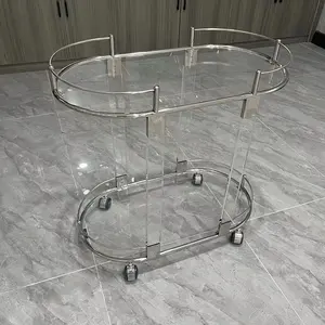 Acrylic Serving Trolley Acrylic Lucite Cart Hotel Rolling Trolley Cart For Food Serving