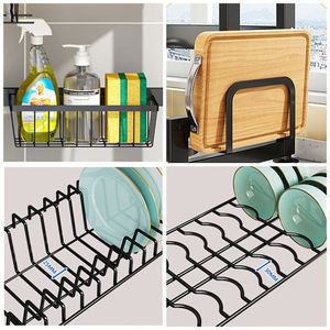 Adjustable Carbon Steel Compact 2 Tier Extendable <b>Over</b> <b>the</b> <b>Sink</b> Dish <b>Drying</b> <b>Rack</b> Holder Stand with Cover - Product Image 5
