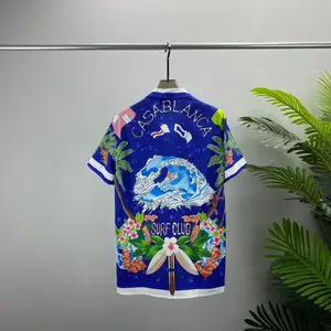 summer new 3D digital print T-shirt Lapel shirt open lining Chinese Style 100% Silk Anti-pilling Animal Print Satin Shirt