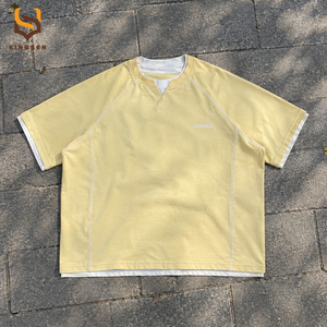 Custom Contrast Stitching <b>T</b> <b>Shirts</b> Vintage Heavyweight Oversized Layered Look Double Layer <b>Raglan</b> Cotton <b>Men</b> <b>T</b>-<b>Shirts</b> - Product Image 2