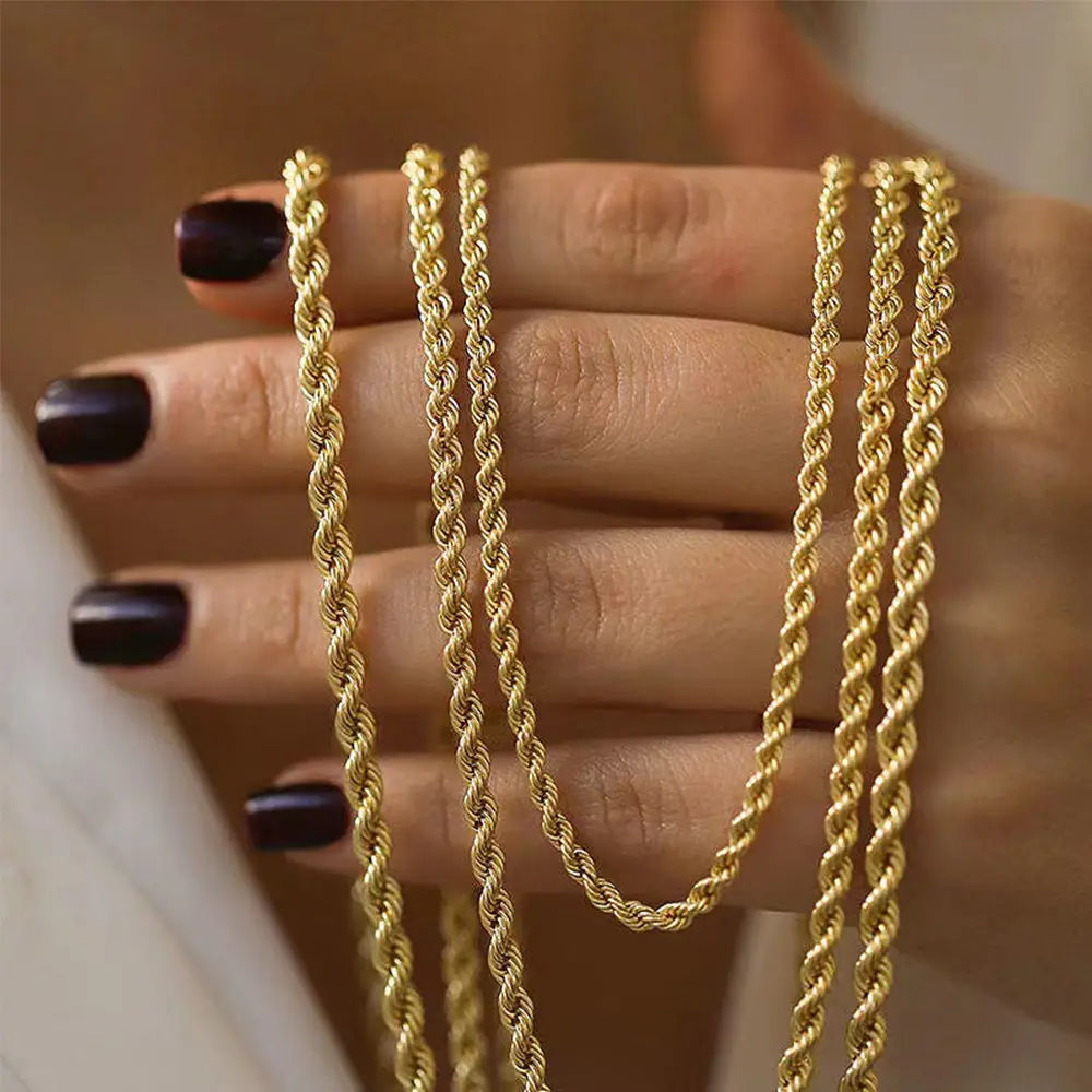 18K Gold Stainless Steel Twisted Long Necklace Waterproof Titanium Steel Rope Chain Necklace For Women Girl