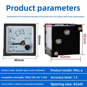 99T1-A Zeiger-AC-Amperemeter 50/5100/5 Voltmeter 250V/300V Mechanischer Messkopf 50A - Product Image 3