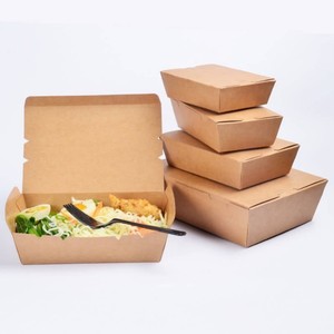 Caja de Embalaje de Alimentos de Papel Kraft con Logotipo Personalizado al por Mayor, Caja Bento Plegable Desechable para Llevar con Entrega Rápida FB - Product Image 1