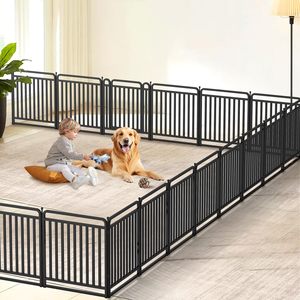 Valla de Ejercicio para Perros de Hierro Sólido Multipanel con Puerta de Entrada Segura, Diseño Moderno para Uso Interior/Exterior, para Cachorros - Product Image 3