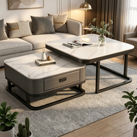 Table basse de style italien de luxe léger avec rangement pour salon, petit appartement, table TV carrée tendance en verre et dalle de roche