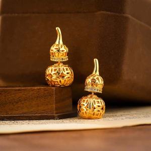 Pendientes de Botón de Diseño Retro de Alta Gama, Estilo Antiguo, Diseño de Lujo Ligero para Mujer, Calabaza Hueca Moderna y Versátil con Circonita - Product Image 4