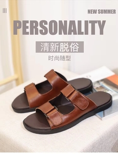 Nouvelles pantoufles d'été pour hommes, élégantes, en cuir véritable, antidérapantes, respirantes, pour le travail en extérieur - Product Image 5