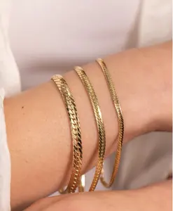 Belas jóias 18K banhado a ouro pulseira de aço inoxidável cobra cadeia pulseira