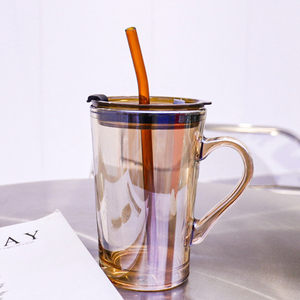 Vendita calda 450ml chiaro giallo grigio tazza di caffè in vetro con paglia - Product Image 3