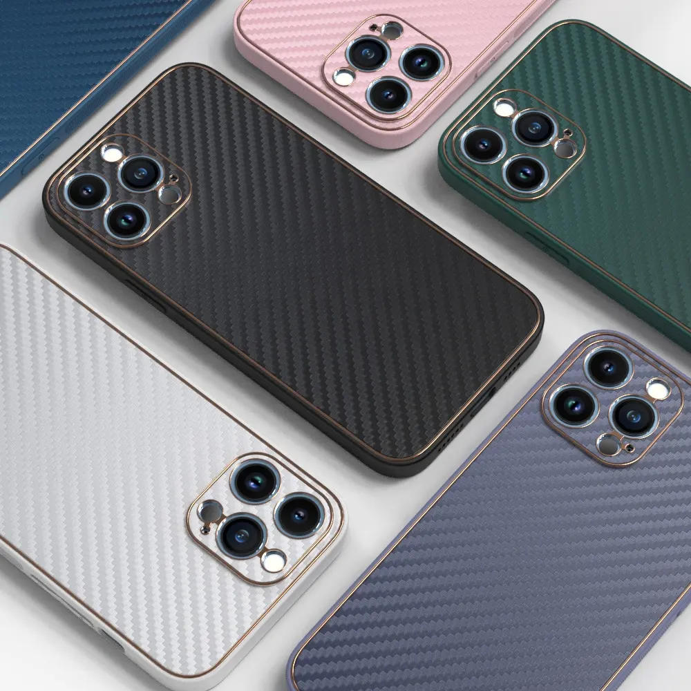 Classic High Quality Carbon Fiber Leather Anti Slip Silicone Bumper Cell Phone Case For iPhone 13 Pro Max 12 Mini 11 6 7 8plus