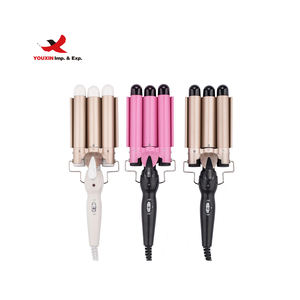 Fer à boucler professionnel à trois barils en céramique à ondes, surface céramique anti-chaleur pour réduire les dommages aux cheveux - Product Image 1